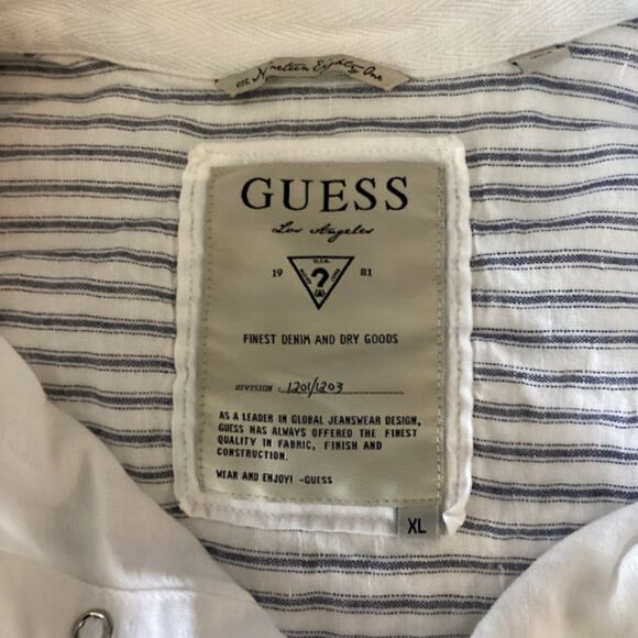 Guess Button Down Shirt Men's XL White Pearl Snap Button Western Long Sleeve - Picture 5 of 9